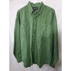 Whipper In Sz M Green Linen Blend 2 Pocket Button Down Dress Shirt Comfy